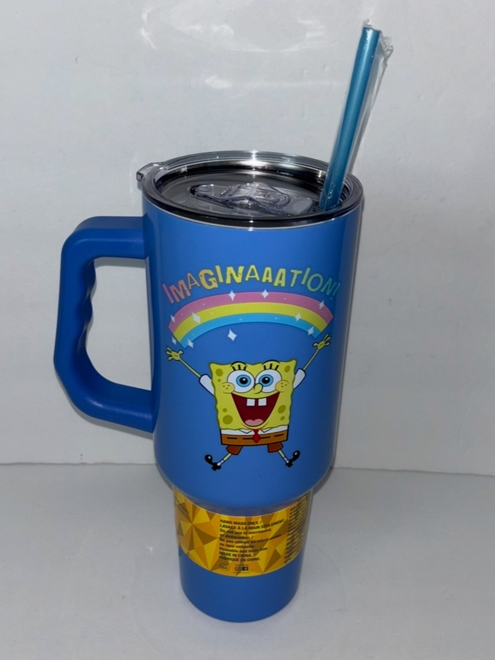 SpongeBob Blue Stainless Travel Mug with Handle and Straw 40oz New
